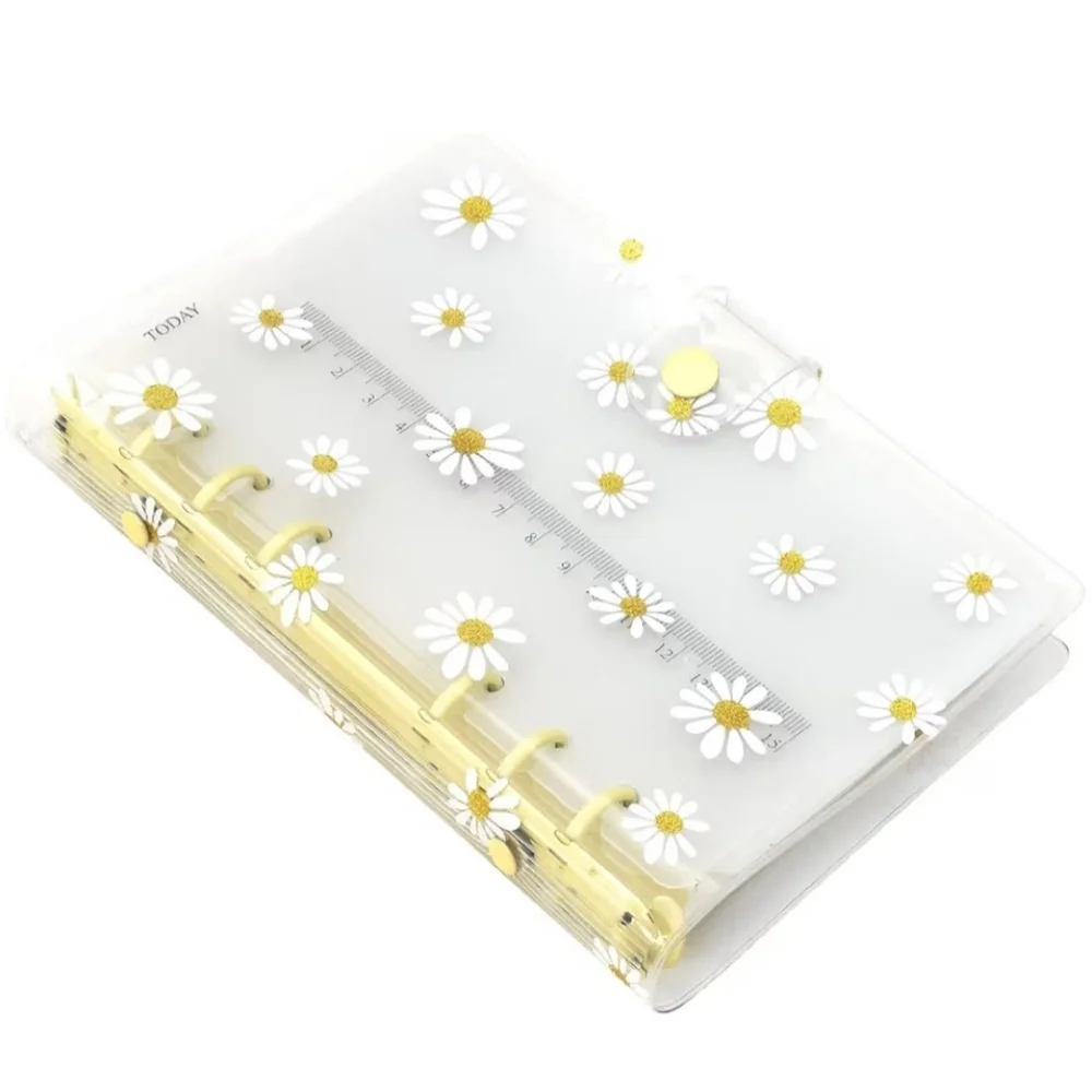 NWOT Pvc Personal Organizer 6 Ring Binder Snap Closure Clear Daisy Print